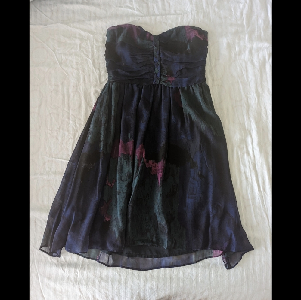 Silk Patterned Strapless Dress in Excellent Condition